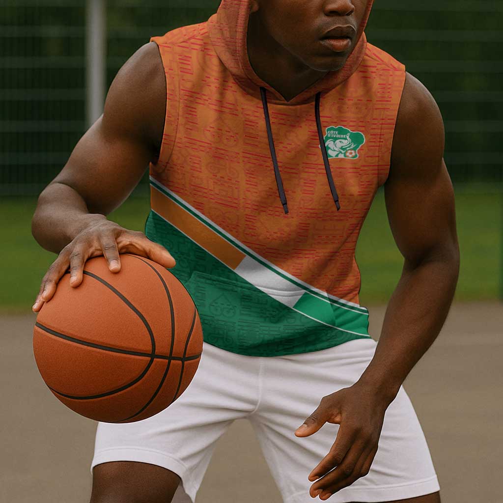World Football 2026 Ivory Coast Custom Sleeveless Hoodie African Adinkra Pattern - African Pride
