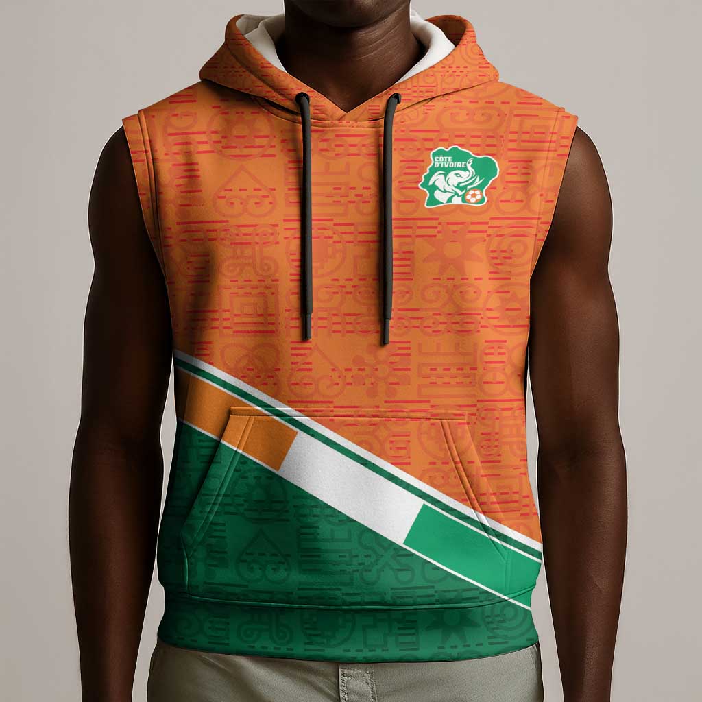 World Football 2026 Ivory Coast Custom Sleeveless Hoodie African Adinkra Pattern - African Pride