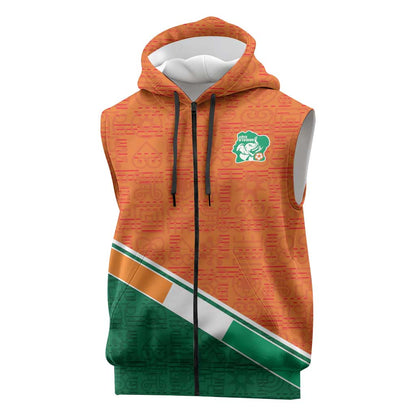 World Football 2026 Ivory Coast Custom Sleeveless Zip Hoodie African Adinkra Pattern - African Pride