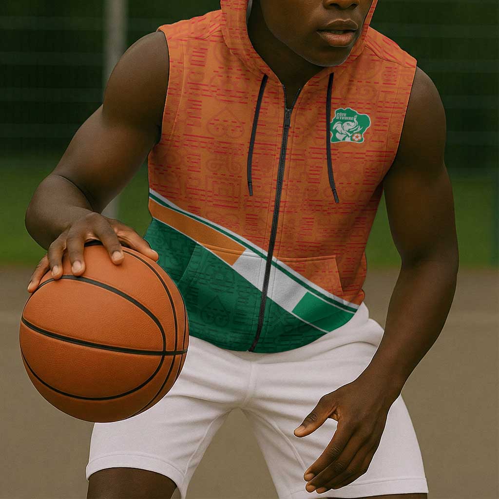 World Football 2026 Ivory Coast Custom Sleeveless Zip Hoodie African Adinkra Pattern - African Pride