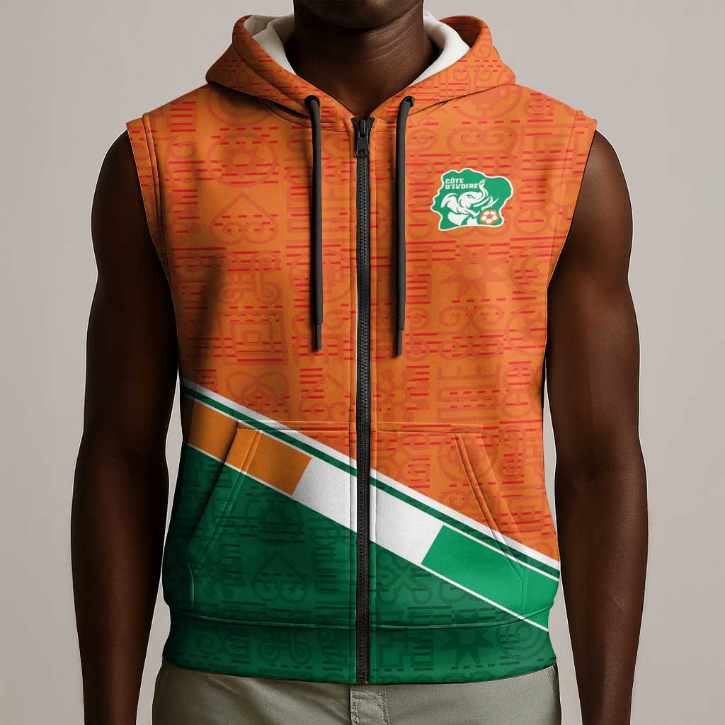 World Football 2026 Ivory Coast Custom Sleeveless Zip Hoodie African Adinkra Pattern - African Pride