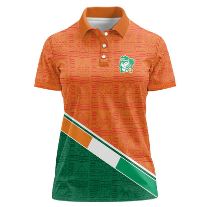 World Football 2026 Ivory Coast Custom Women Polo Shirt African Adinkra Pattern - African Pride
