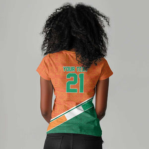 World Football 2026 Ivory Coast Custom Women V-Neck T-Shirt African Adinkra Pattern - African Pride