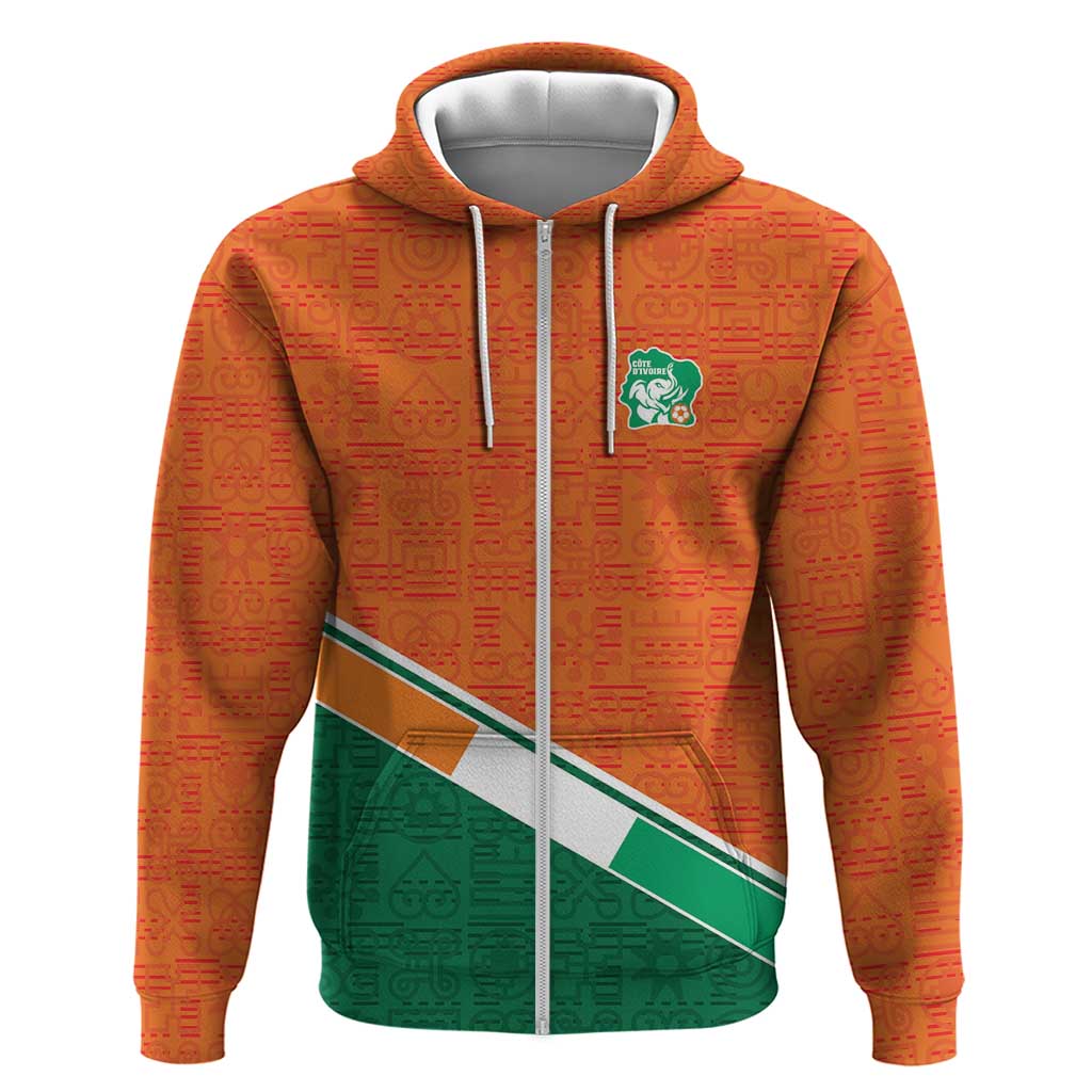 World Football 2026 Ivory Coast Custom Zip Hoodie African Adinkra Pattern - African Pride