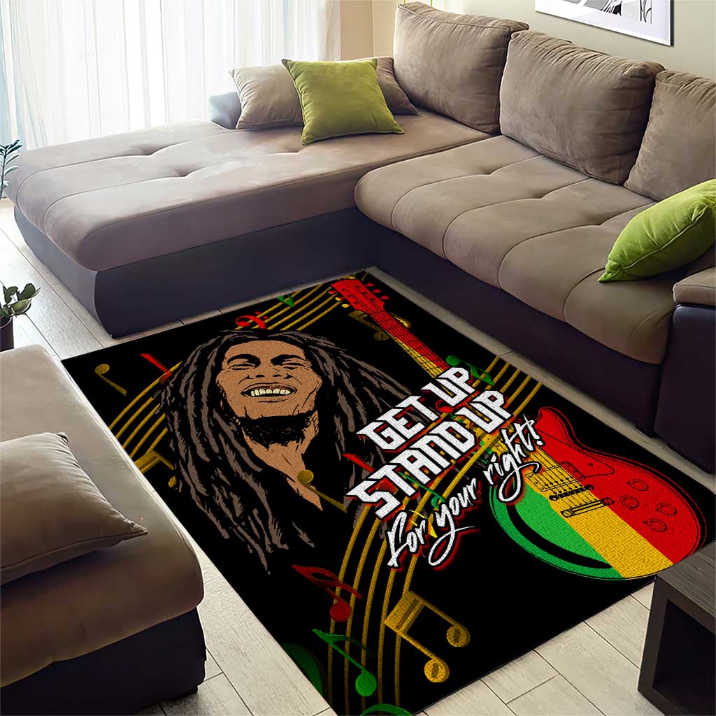 Legend Bob Get Up Stand Up Area Rug Black Jamaican Reggae Multicolored