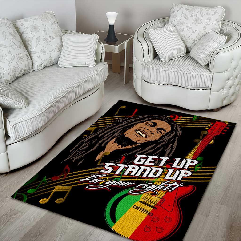 Legend Bob Get Up Stand Up Area Rug Black Jamaican Reggae Multicolored