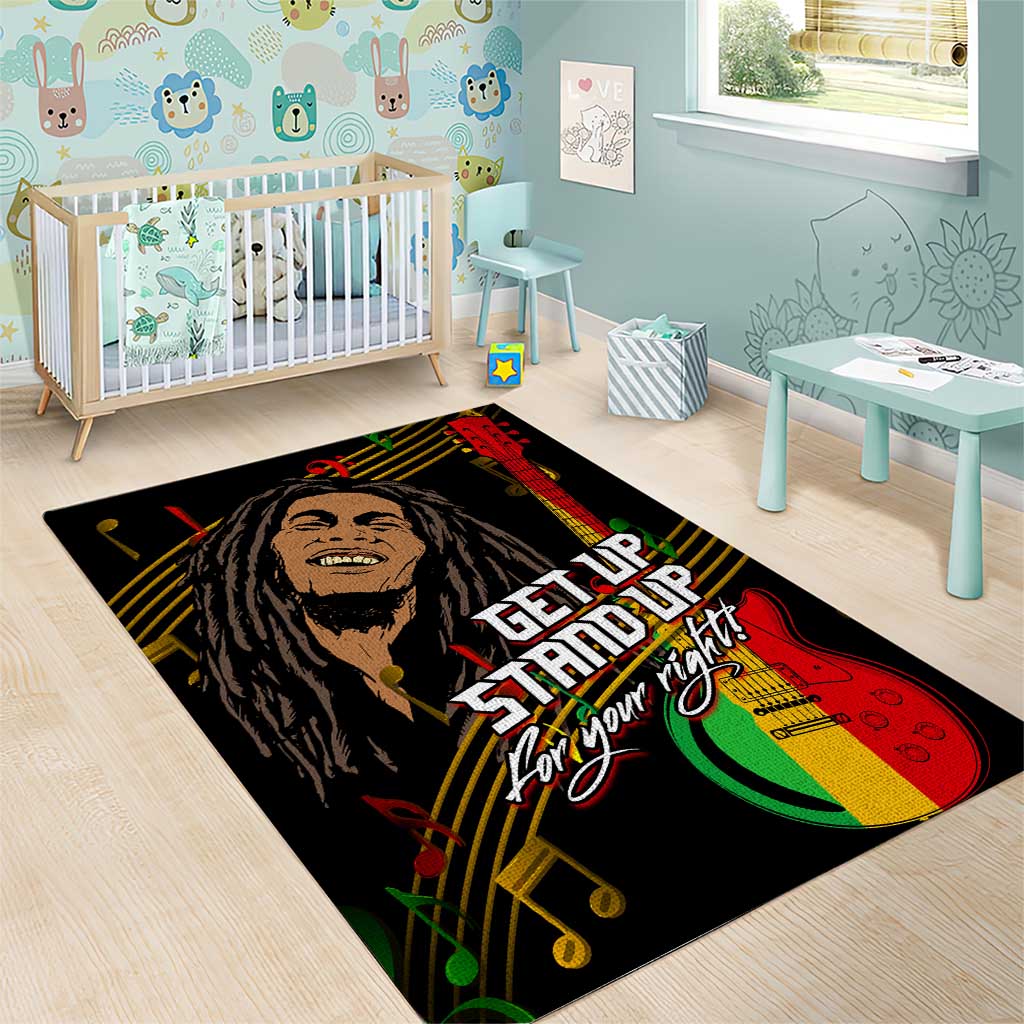 Legend Bob Get Up Stand Up Area Rug Black Jamaican Reggae Multicolored