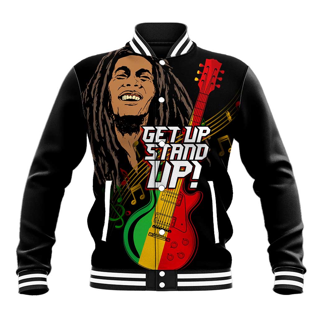 Legend Bob Get Up Stand Up Baseball Jacket Black Jamaican Reggae Multicolored