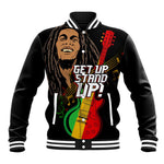 Legend Bob Get Up Stand Up Baseball Jacket Black Jamaican Reggae Multicolored