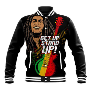 Legend Bob Get Up Stand Up Baseball Jacket Black Jamaican Reggae Multicolored
