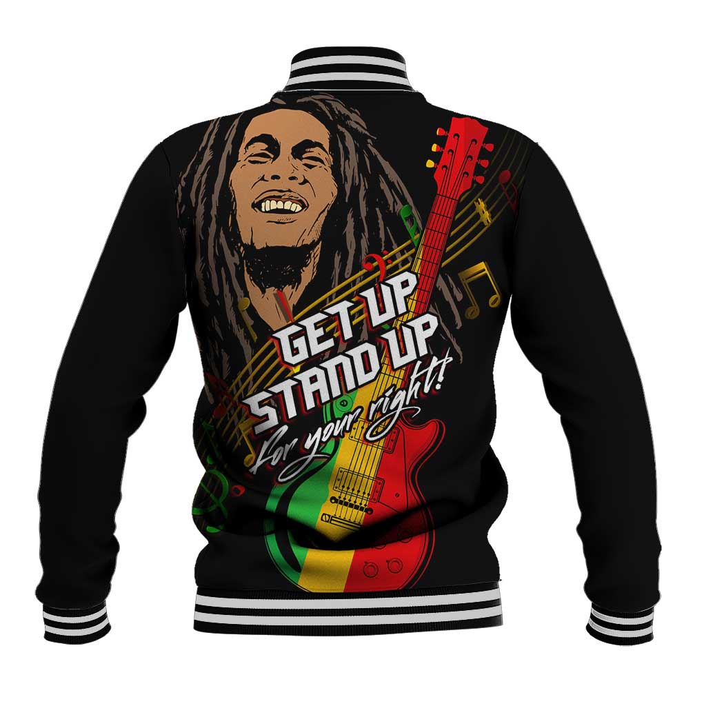 Legend Bob Get Up Stand Up Baseball Jacket Black Jamaican Reggae Multicolored