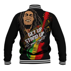 Legend Bob Get Up Stand Up Baseball Jacket Black Jamaican Reggae Multicolored
