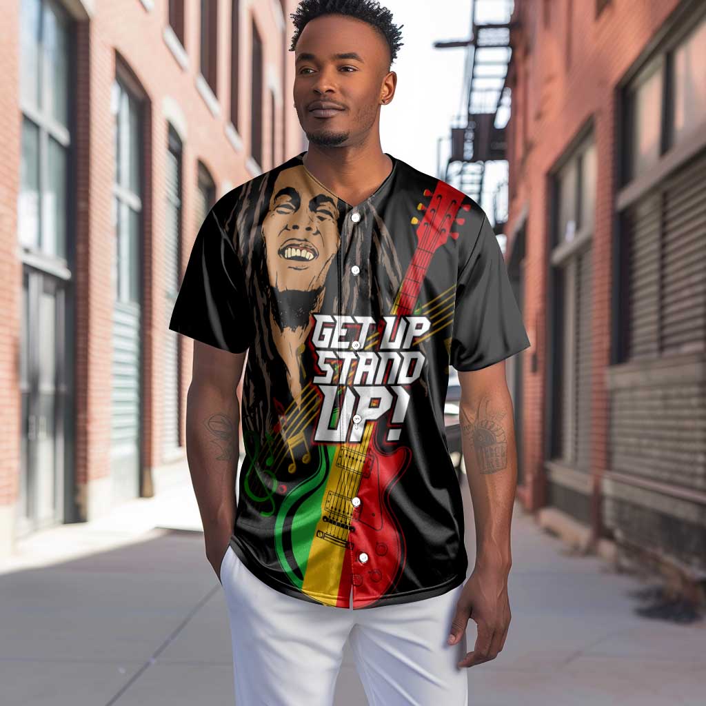 Legend Bob Get Up Stand Up Baseball Jersey Black Jamaican Reggae Multicolored