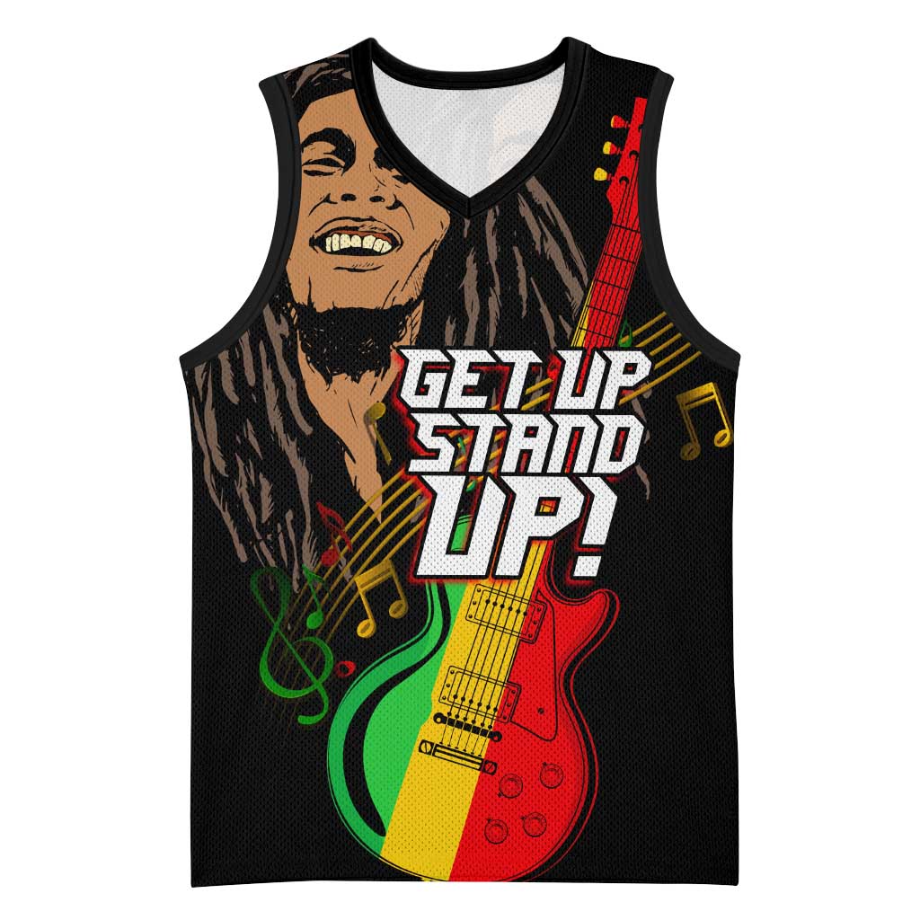 Legend Bob Get Up Stand Up Basketball Jersey Black Jamaican Reggae Multicolored - African Pride