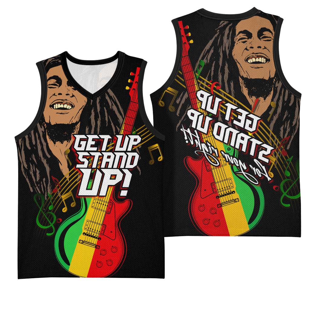 Legend Bob Get Up Stand Up Basketball Jersey Black Jamaican Reggae Multicolored - African Pride