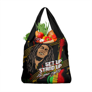 Legend Bob Get Up Stand Up Grocery Bag Black Jamaican Reggae Multicolored