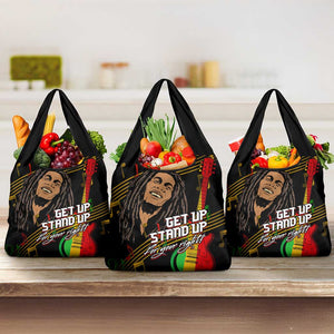Legend Bob Get Up Stand Up Grocery Bag Black Jamaican Reggae Multicolored