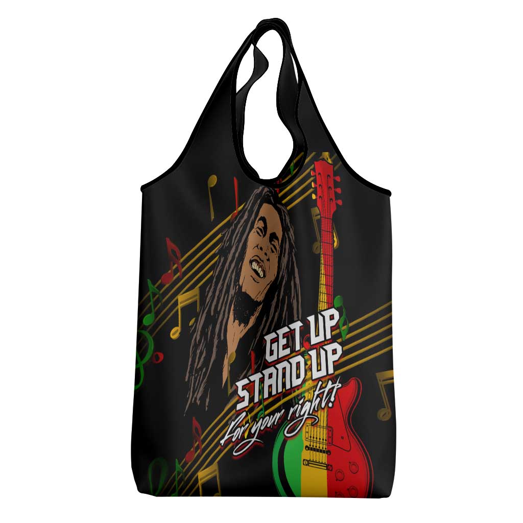 Legend Bob Get Up Stand Up Grocery Bag Black Jamaican Reggae Multicolored