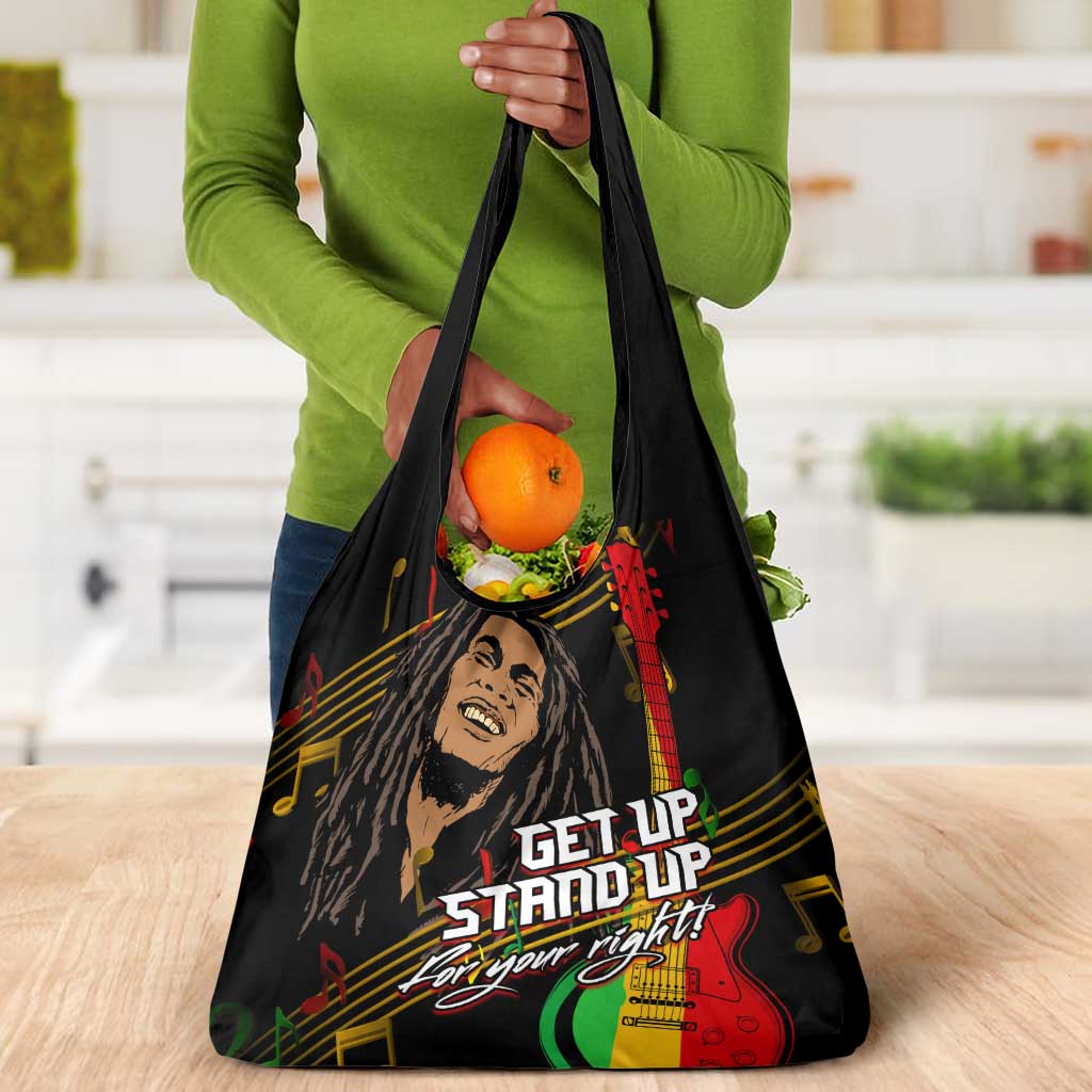 Legend Bob Get Up Stand Up Grocery Bag Black Jamaican Reggae Multicolored