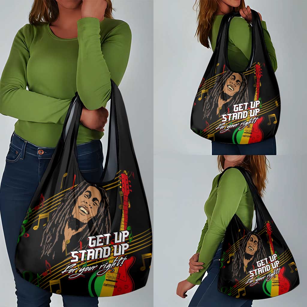 Legend Bob Get Up Stand Up Grocery Bag Black Jamaican Reggae Multicolored