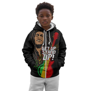 Legend Bob Get Up Stand Up Kid Hoodie Black Jamaican Reggae Multicolored