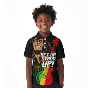 Legend Bob Get Up Stand Up Kid Polo Shirt Black Jamaican Reggae Multicolored