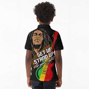 Legend Bob Get Up Stand Up Kid Polo Shirt Black Jamaican Reggae Multicolored