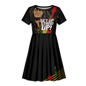 Legend Bob Get Up Stand Up Kid Short Sleeve Dress Black Jamaican Reggae Multicolored