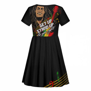 Legend Bob Get Up Stand Up Kid Short Sleeve Dress Black Jamaican Reggae Multicolored