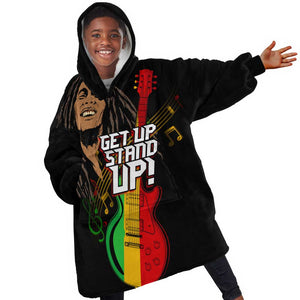 Legend Bob Get Up Stand Up Kid Wearable Blanket Hoodie Black Jamaican Reggae Multicolored