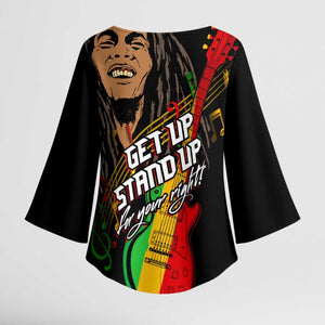 Legend Bob Get Up Stand Up Kimono Sleeve Blouse Black Jamaican Reggae Multicolored