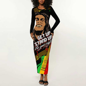 Legend Bob Get Up Stand Up Long Sleeve Bodycon Dress Black Jamaican Reggae Multicolored LT9