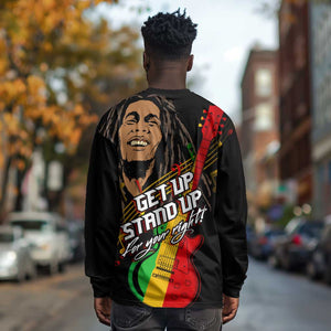 Legend Bob Get Up Stand Up Long Sleeve Shirt Black Jamaican Reggae Multicolored