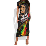Legend Bob Get Up Stand Up Short Sleeve Bodycon Dress Black Jamaican Reggae Multicolored LT9