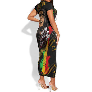 Legend Bob Get Up Stand Up Short Sleeve Bodycon Dress Black Jamaican Reggae Multicolored LT9