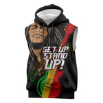 Legend Bob Get Up Stand Up Sleeveless Hoodie Black Jamaican Reggae Multicolored - African Pride
