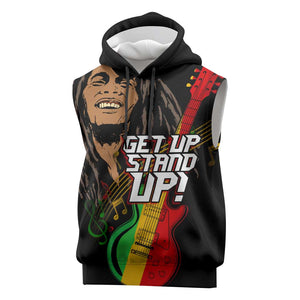 Legend Bob Get Up Stand Up Sleeveless Hoodie Black Jamaican Reggae Multicolored - African Pride