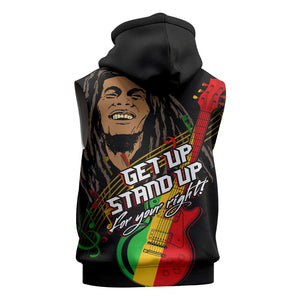 Legend Bob Get Up Stand Up Sleeveless Hoodie Black Jamaican Reggae Multicolored - African Pride