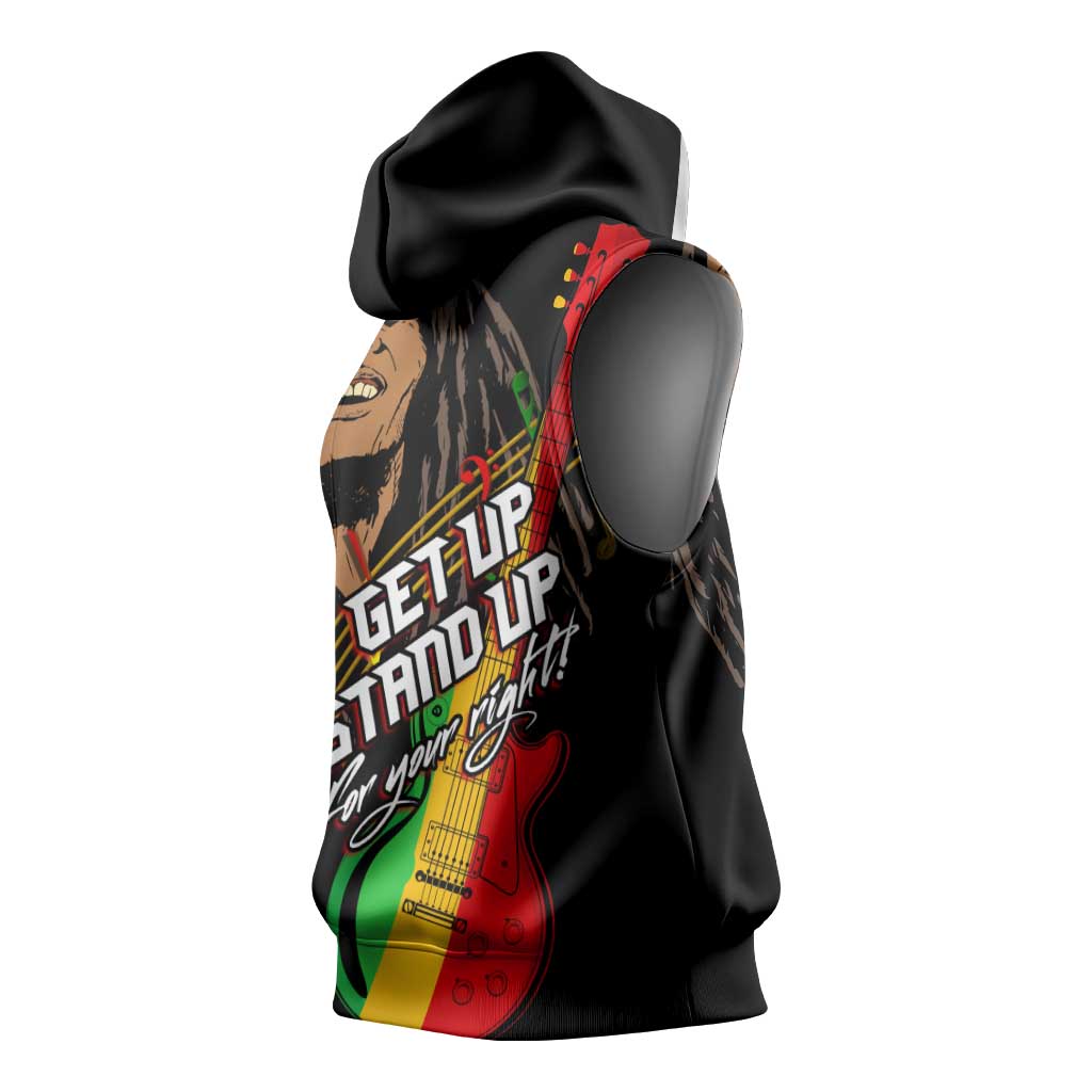 Legend Bob Get Up Stand Up Sleeveless Hoodie Black Jamaican Reggae Multicolored - African Pride