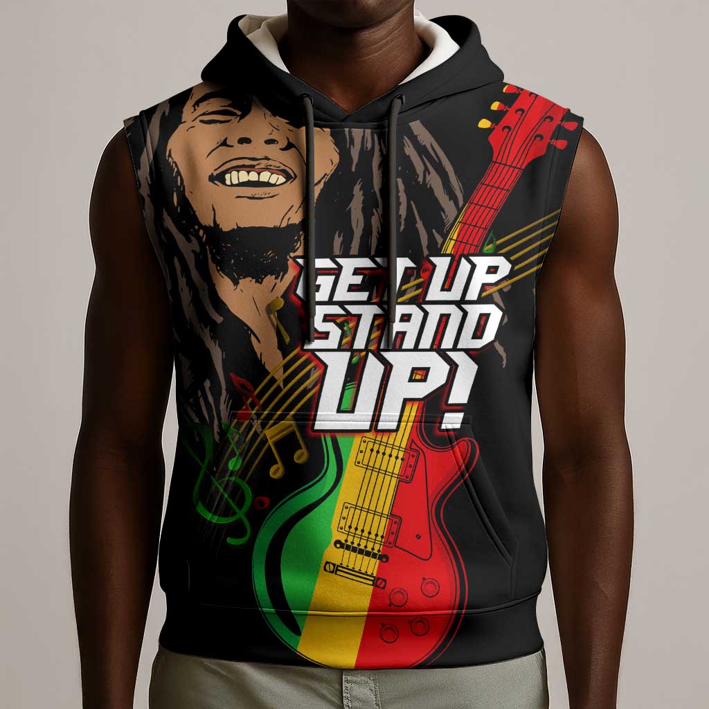Legend Bob Get Up Stand Up Sleeveless Hoodie Black Jamaican Reggae Multicolored - African Pride