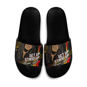Legend Bob Get Up Stand Up Slide Sandals Black Jamaican Reggae Multicolored