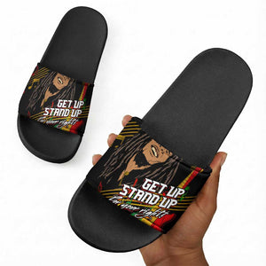 Legend Bob Get Up Stand Up Slide Sandals Black Jamaican Reggae Multicolored