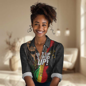 Legend Bob Get Up Stand Up Women Casual Shirt Black Jamaican Reggae Multicolored LT9
