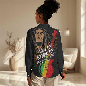 Legend Bob Get Up Stand Up Women Casual Shirt Black Jamaican Reggae Multicolored LT9