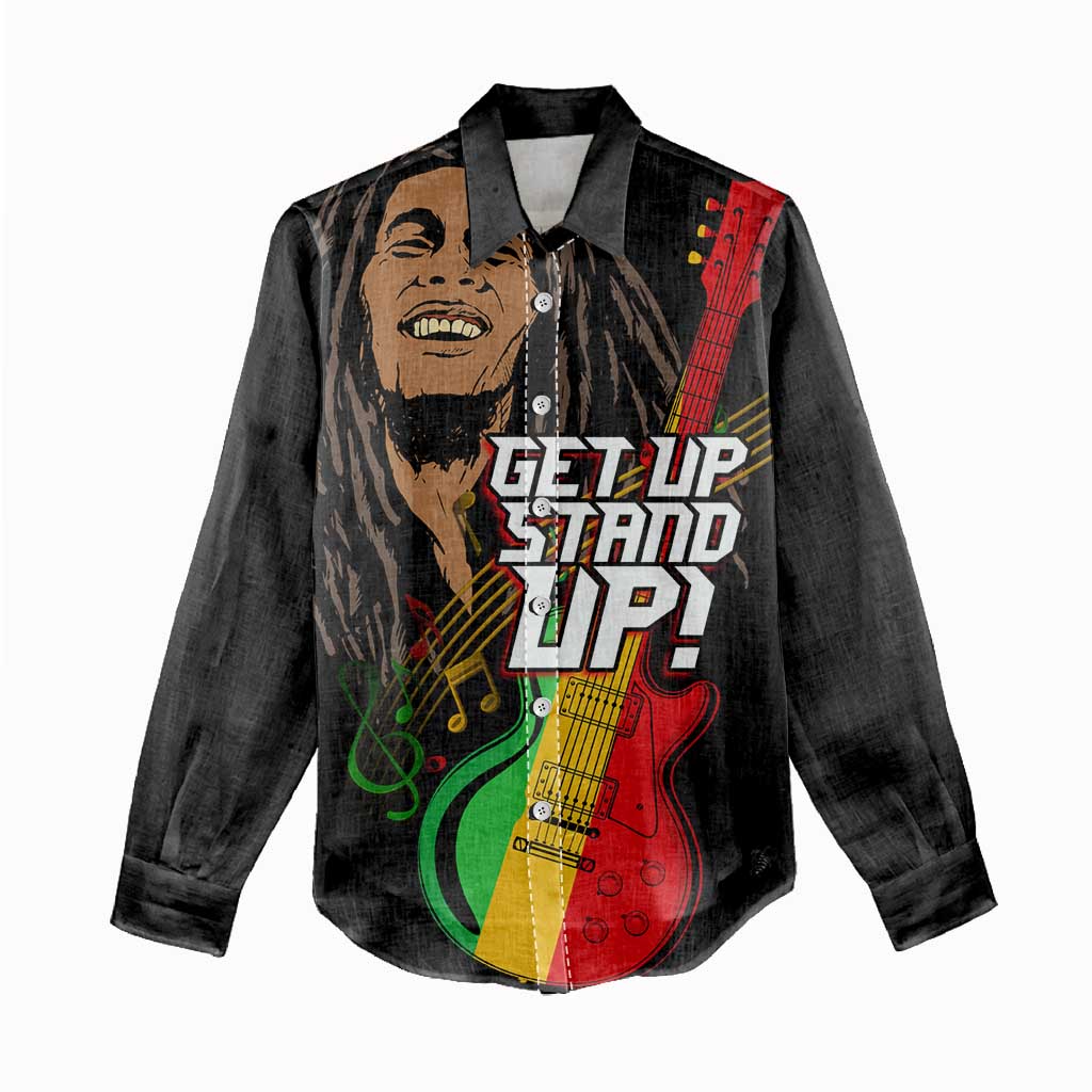 Legend Bob Get Up Stand Up Women Casual Shirt Black Jamaican Reggae Multicolored LT9
