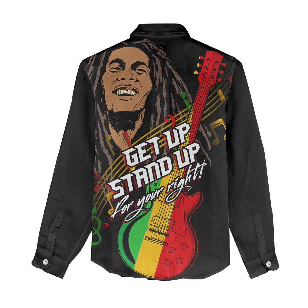 Legend Bob Get Up Stand Up Women Casual Shirt Black Jamaican Reggae Multicolored LT9