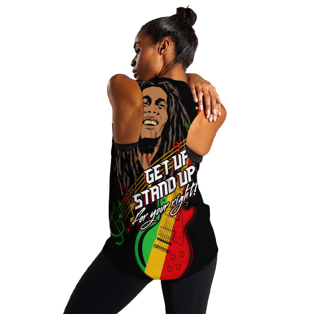 Legend Bob Get Up Stand Up Women Racerback Tank Black Jamaican Reggae Multicolored