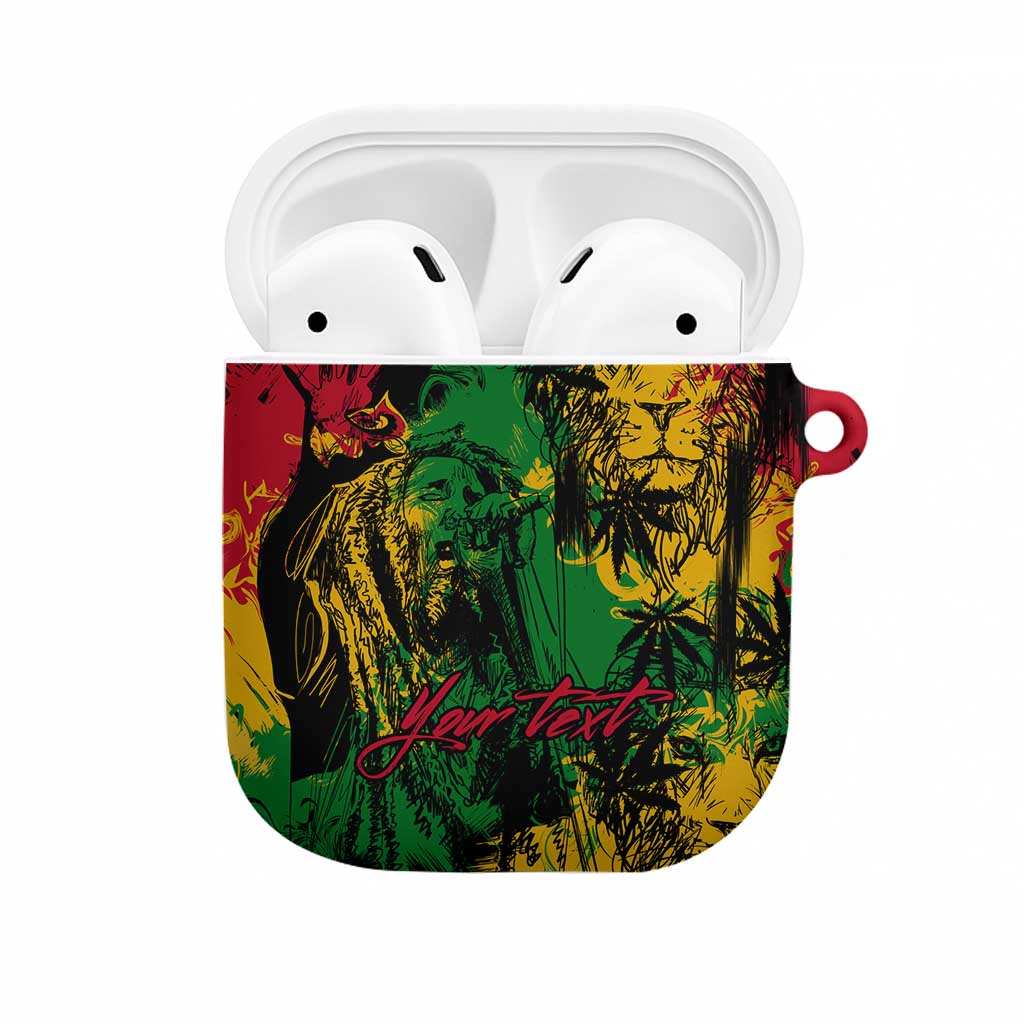 Personalized Rastafarian Lion Legend Bob AirPods Case Black Jamaican Reggae Sketch Portrait