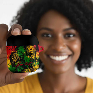 Personalized Rastafarian Lion Legend Bob AirPods Case Black Jamaican Reggae Sketch Portrait