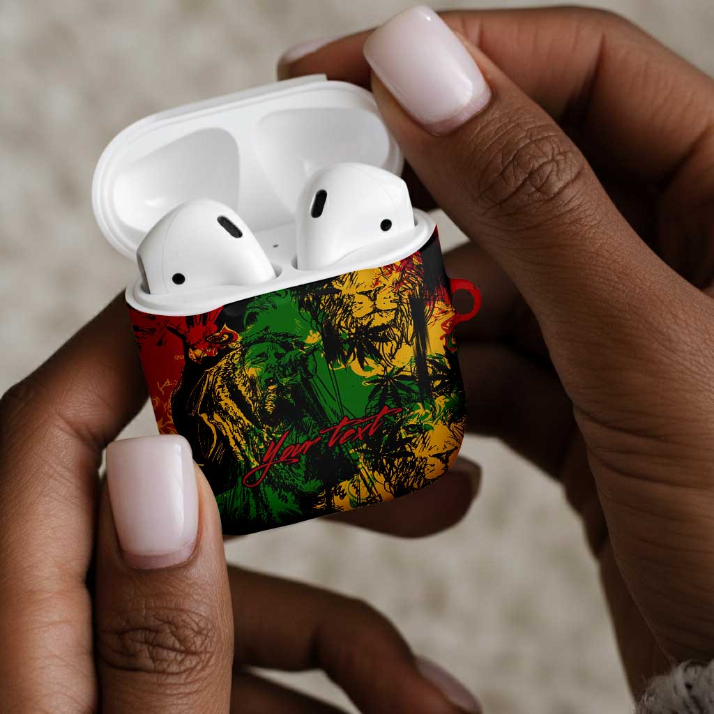 Personalized Rastafarian Lion Legend Bob AirPods Case Black Jamaican Reggae Sketch Portrait